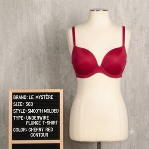 Le Mystère Smooth Molded Underwire Plunge T-Shirt Bra 36D Cherry Red Contour